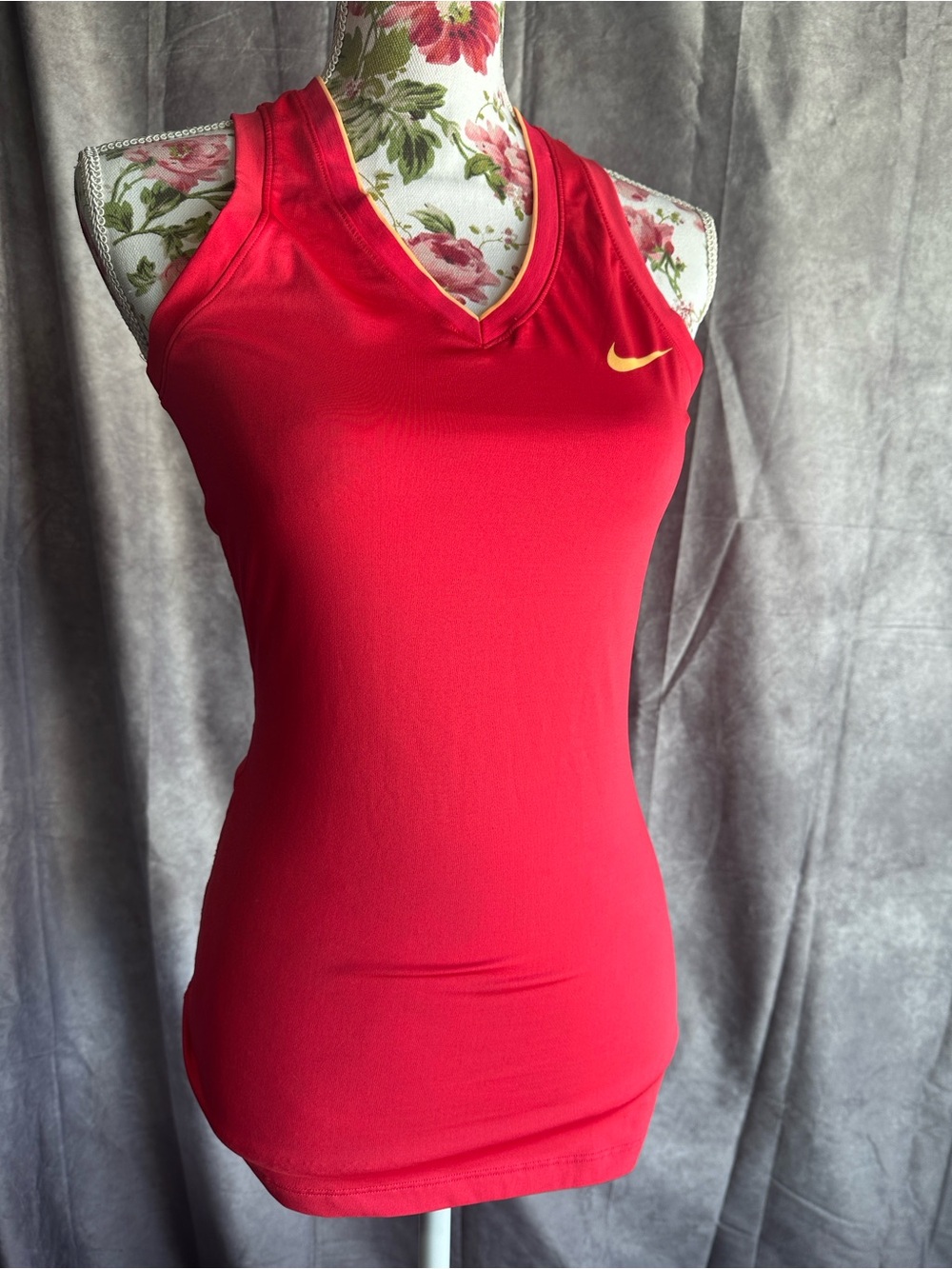 Nike Women's Red Athletic Tank with Yellow Swoosh